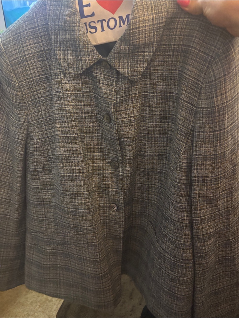 Rena Rowan Blue/GrayPlaid Button-Front Blazer